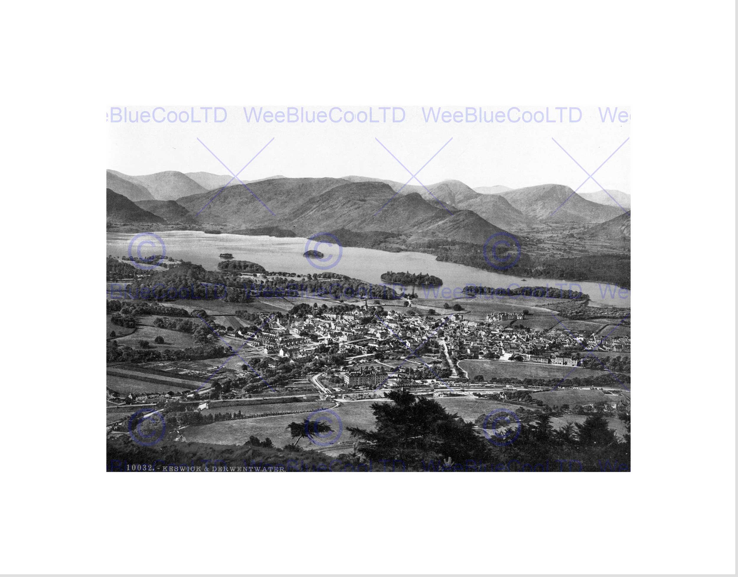 Wee Blue Coo Derwentwater And Keswick Lake District England Old BW Wall Art Print