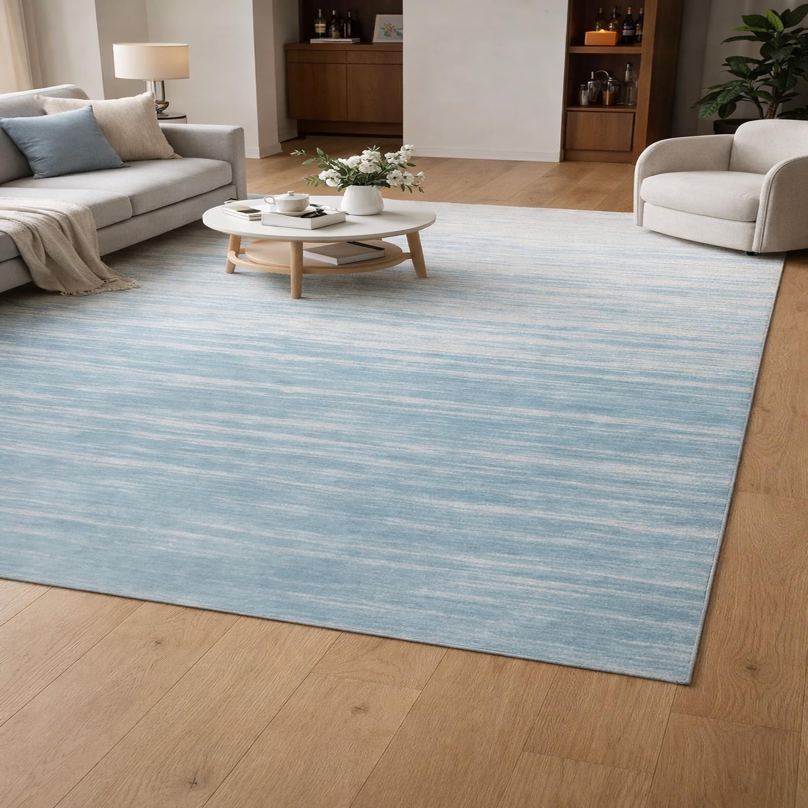 Alfombra dormitorio azul 180x250 Rururug de pelo corto antideslizante lavable