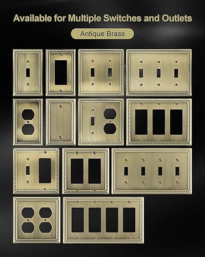 Miniatura 7 de TREEWELL Paquete de 2 placas de triple interruptor de luz de palanca, cubiertas decorativas de perlas, placa de pared de metal de 3 segmentos de