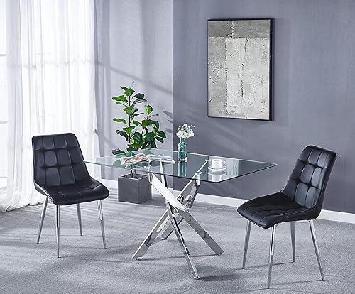 Miniatura 43 de Mesa de comedor de cristal de 51 pulgadas para 4, mesa de comedor rectangular contemporánea con parte superior de vidrio templado y patas de acero