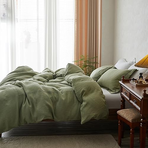 Miniatura 7 de Simple&Opulence Juego de funda de edredón 100% lino lavado de 104 x 92 pulgadas, juego de edredón suave de 3 piezas, doble bordado con cierre de