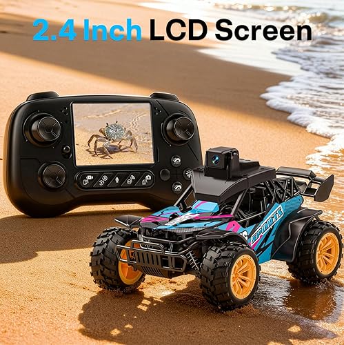 Miniatura 2 de Camión RC con cámara, auto de control remoto FPV de 2.4 GHz con pantalla LCD de 2.4 pulgadas, automóvil RC con cámara ajustable de 45, 2 modos de