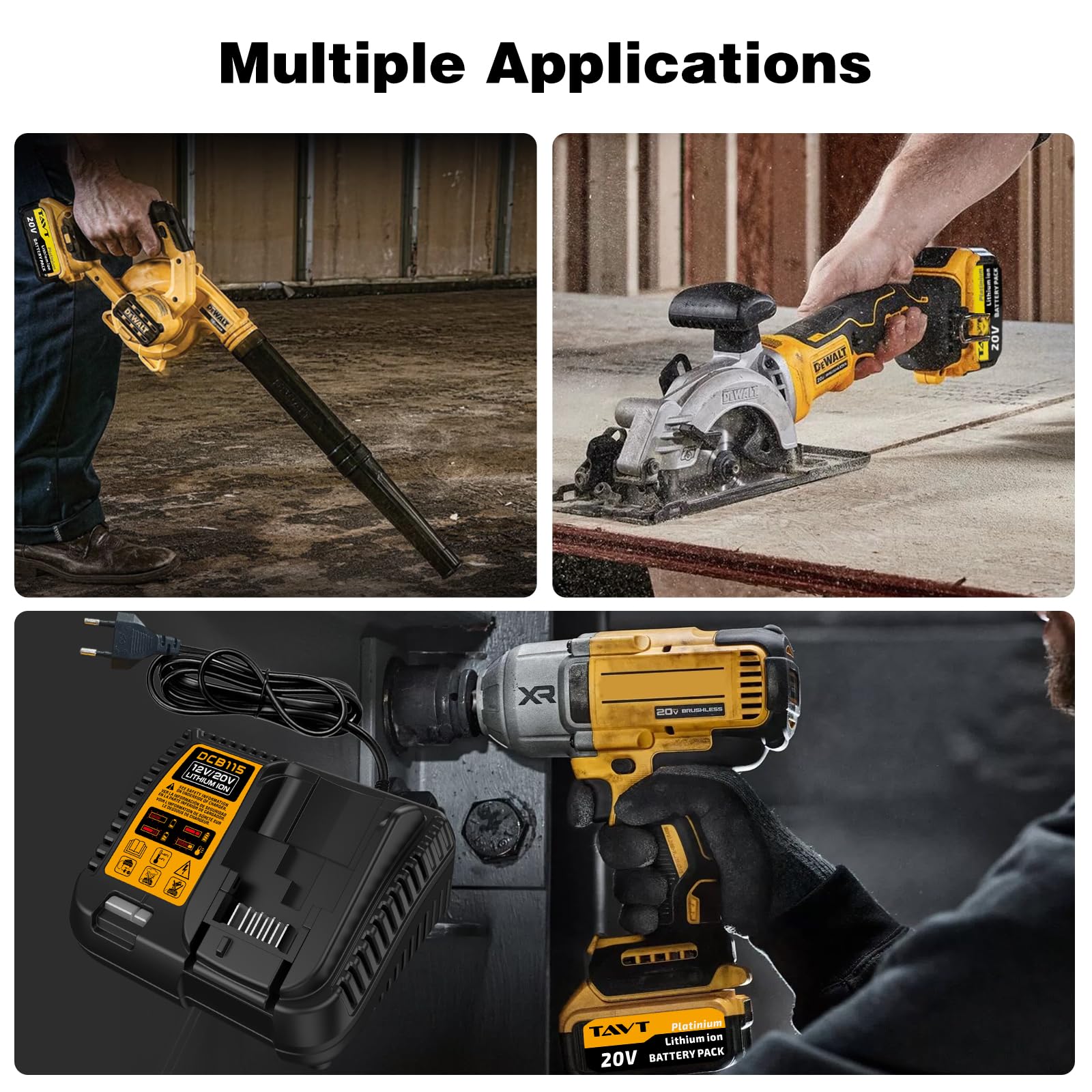 2 baterías de iones de litio de 20 V y cargador compatibles con máquinas Dewalt 20 V XR