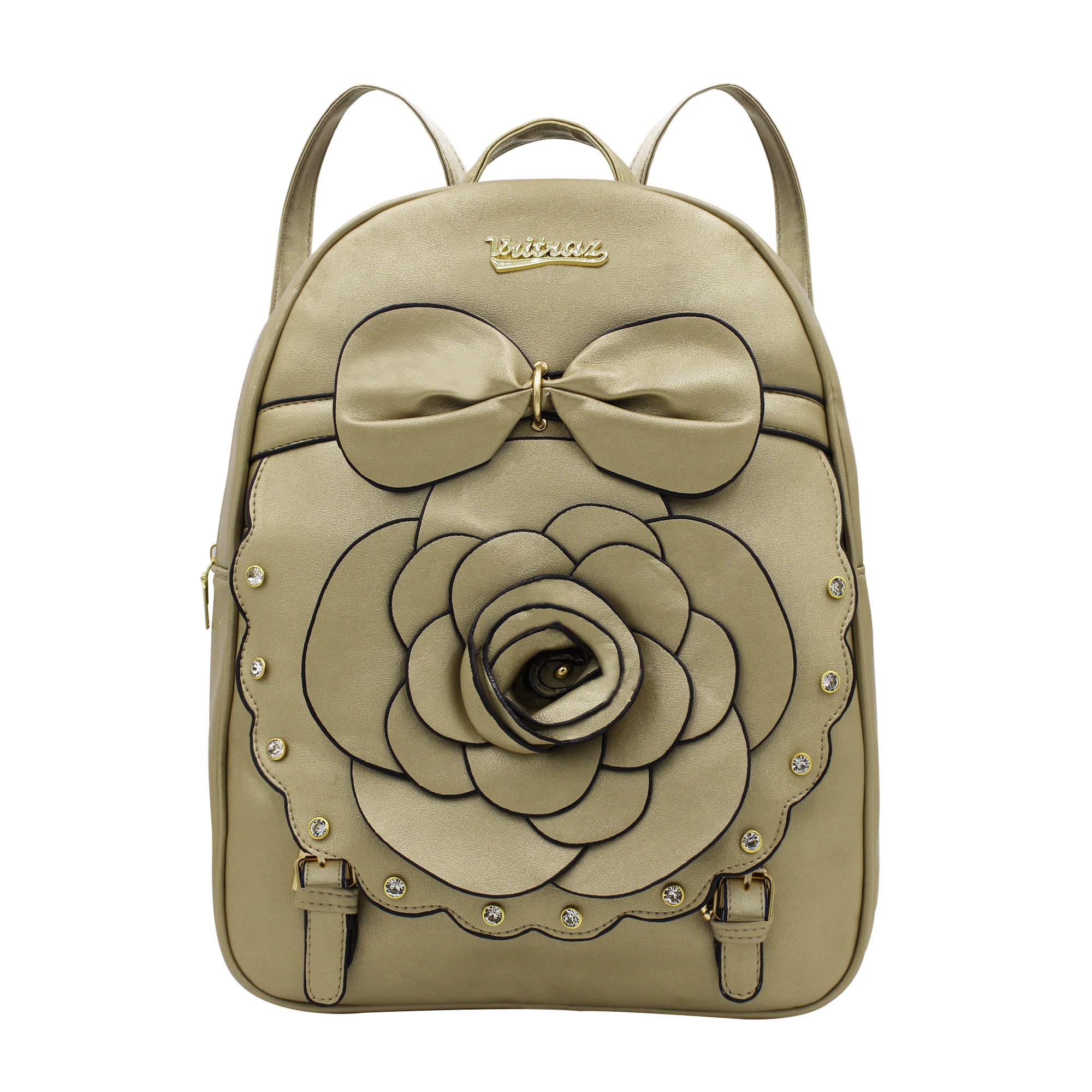 VRITRAZ Rose PU Leather Backpack Purse Shoulder Bag, Handbag for Women Girls Ladies Gold… (B0C2PTWJD5) Amazon Price History, Amazon Price Tracker