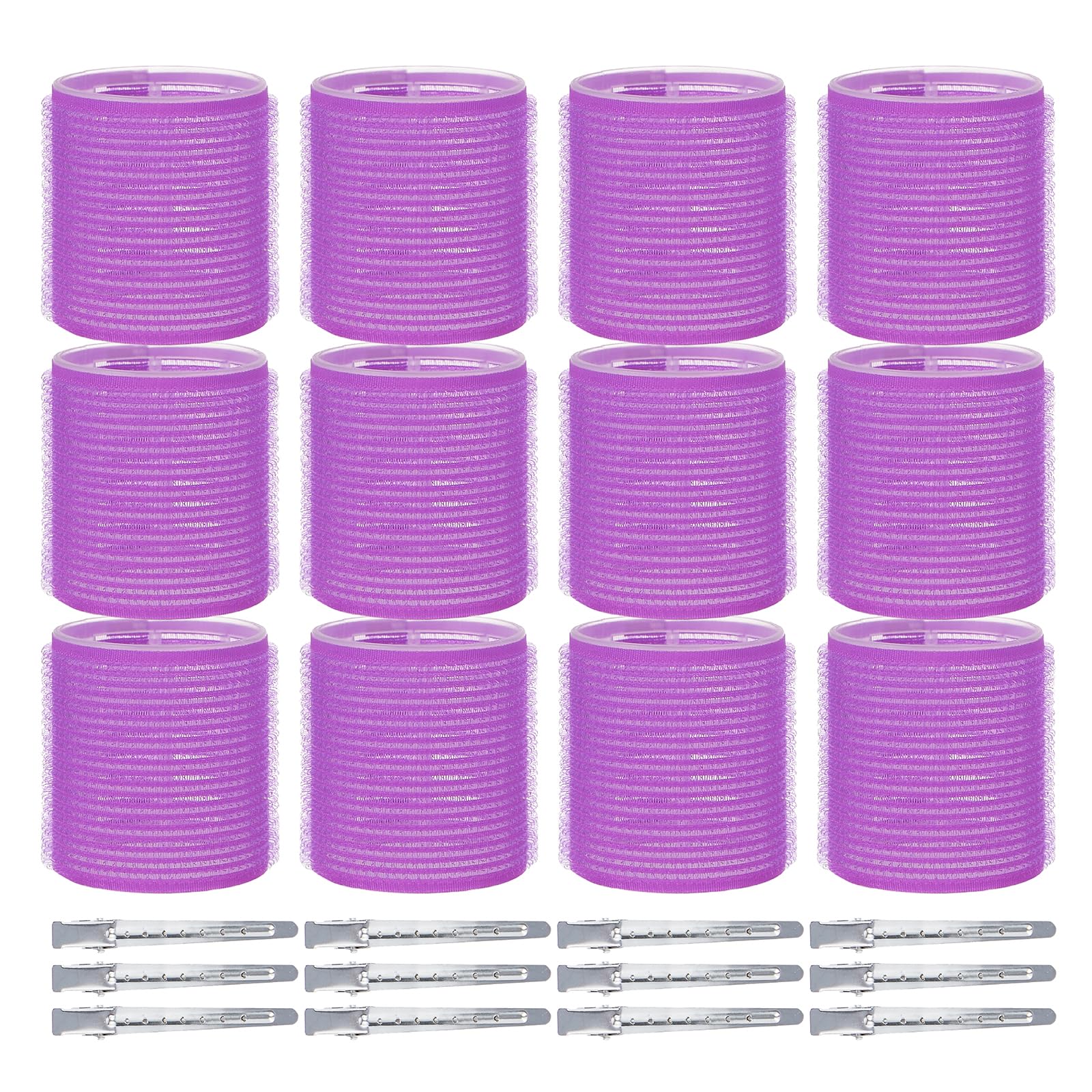 Hair Rollers Set 24pcs, PandyCare Velcro Rollers for Long Medium Short Hair, Jumbo Hair Rollers Curlers Self Grip Holding Rollers, Includes 12pcs Rollers(2.2in/55mm) &12pcs Hair clips