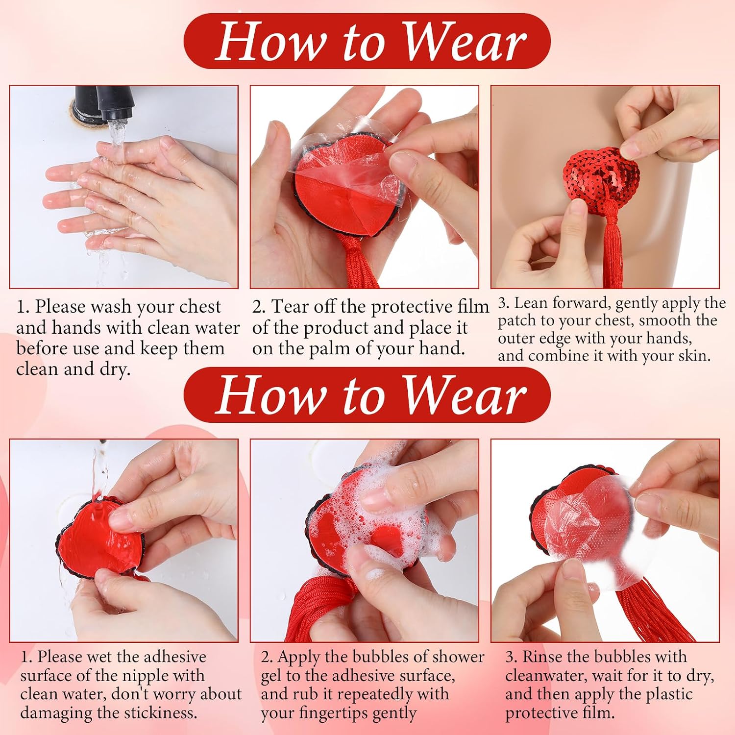 2 Pairs Nipple Tassels Women,Pasties Nipple Covers Sexy Booby Tassels,Boobie Tassel Reusable Heart Shape Lace Pasties with Strong Adhesive in Red and Pink Colors