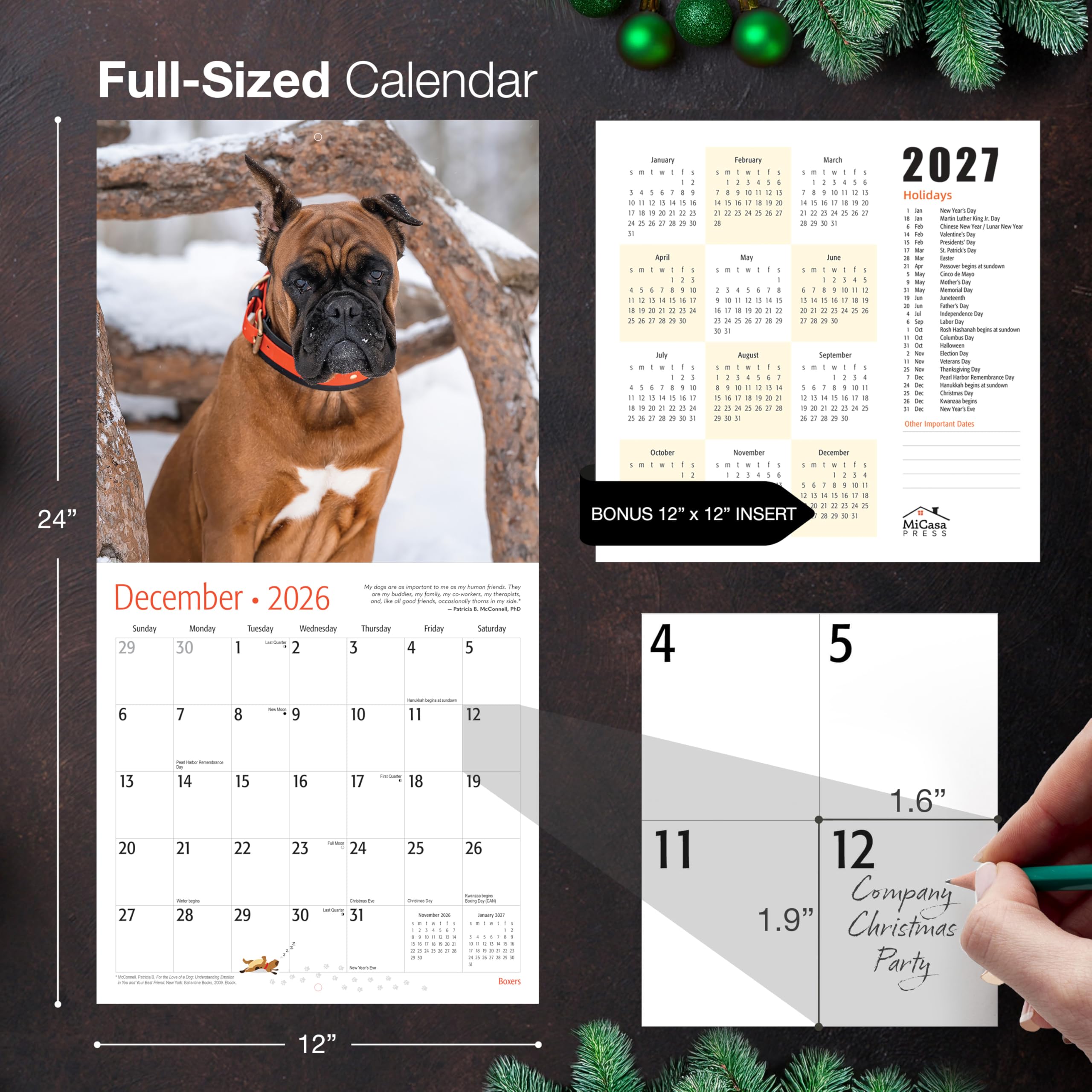 MICASA Boxers Wandkalender 2026, 12 Monate, 30,5 x 61 cm offen, dickes und stabiles Papier, Geschenk, Kalender 2026