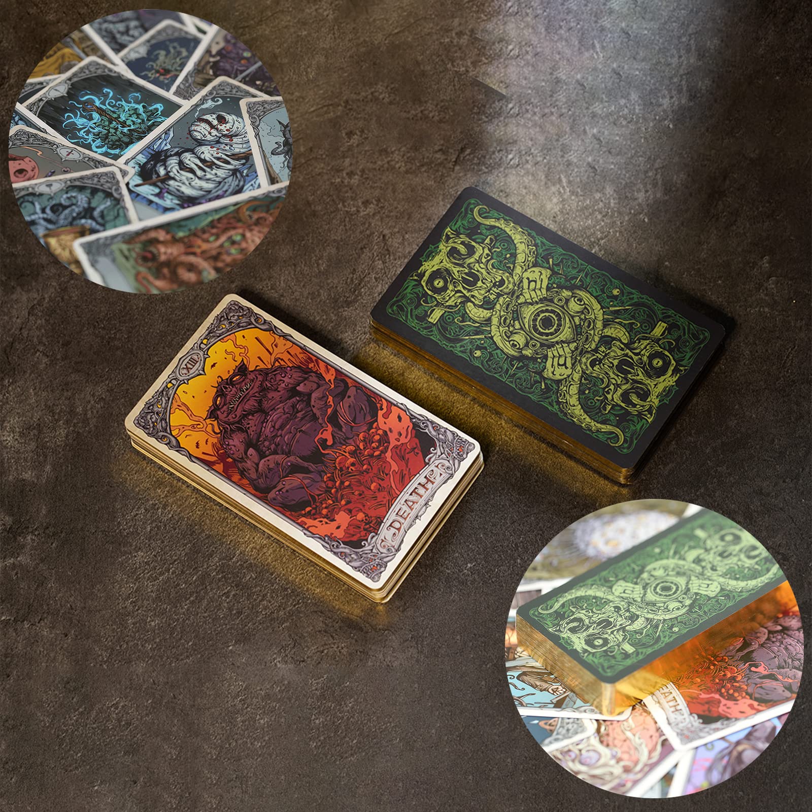 IXIGER Jeu de cartes de tarot Cthulhu, collection originale de cartes de tarot, pendule, carte en feuille d'argent laquée, pièces de monnaie, carnet, pièce de monnaie maya et enveloppe