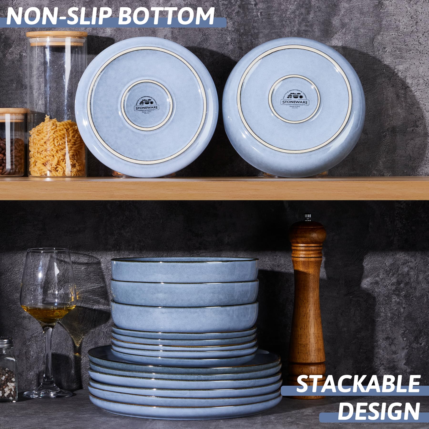 HaWare Set di 6 piatti piani in gres, 26,7 cm, in smalto reattivo, per casa e ristorante, grandi piatti rotondi in ceramica, resistenti a scheggiature e graffi, adatti al microonde e alla