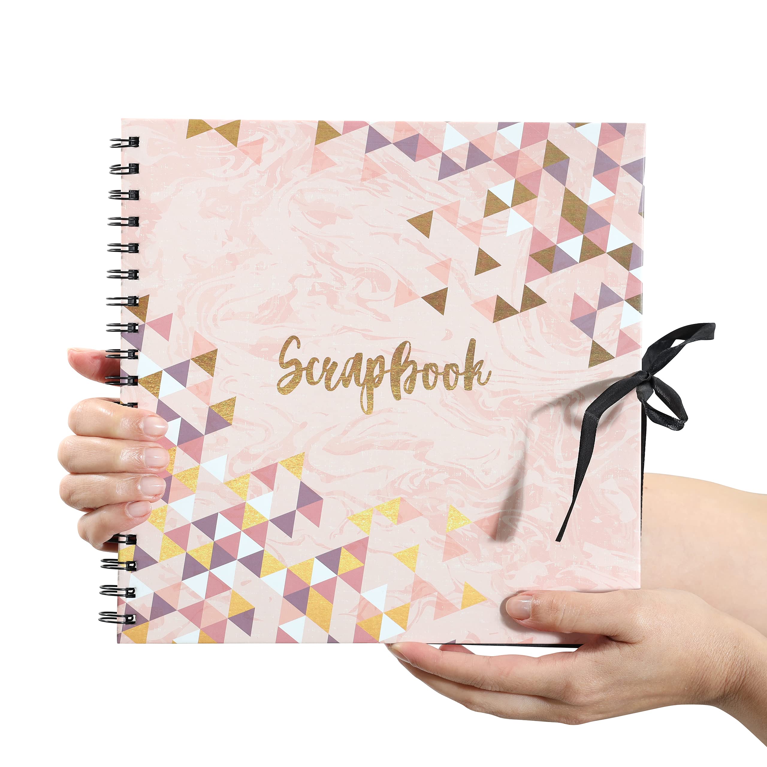 Scrap book Ribbon Tie 40 craft paper Sheets of Black Paper Inside Doodle Book Planning Diary 25 x 25 cm (pink triangle)