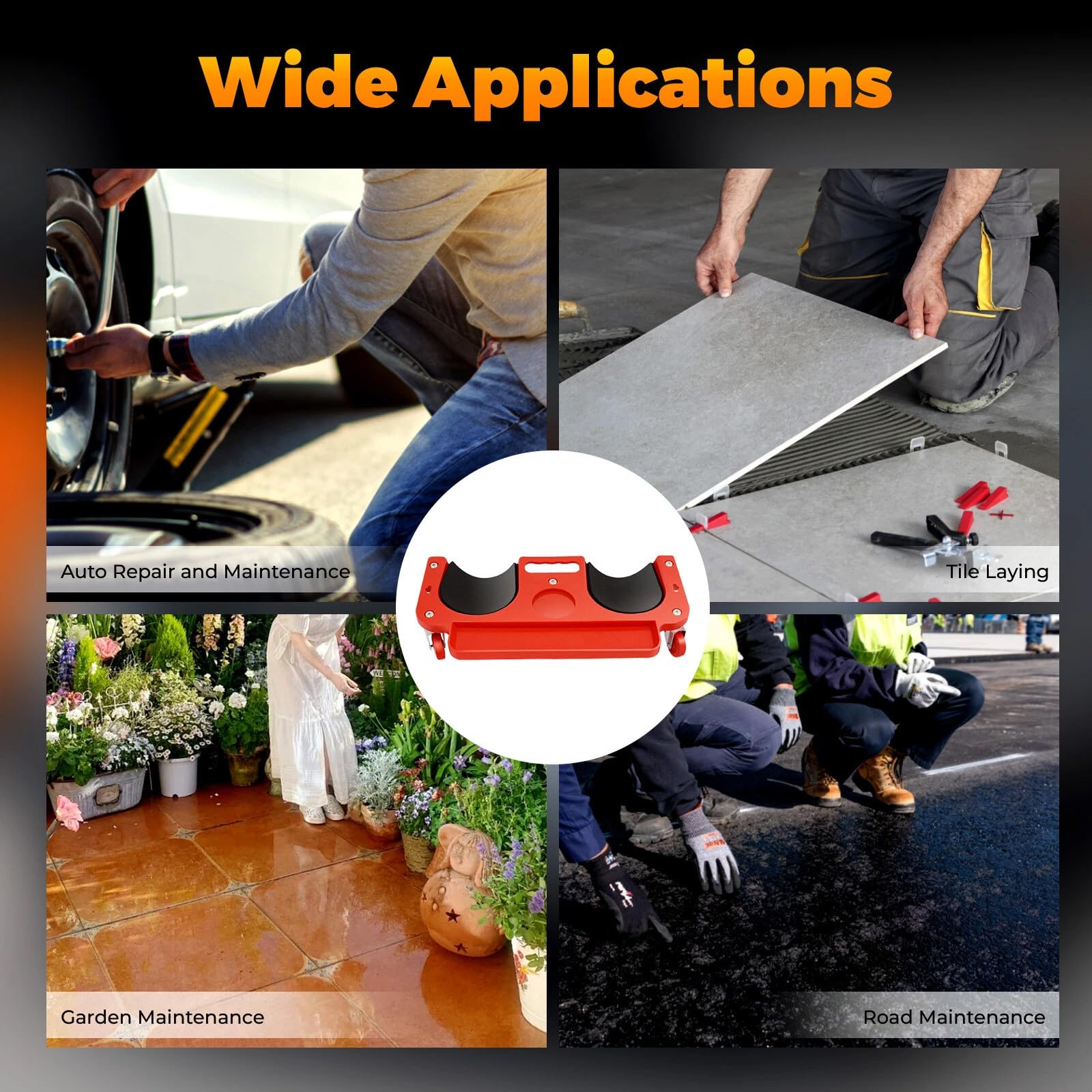 Rodilleras con 5 ruedas universales flexibles, material de polipropileno y esponja, capacidad de carga de 100 kg, cojín ergonómico para rodillas, fácil de transportar, ideal para construcción