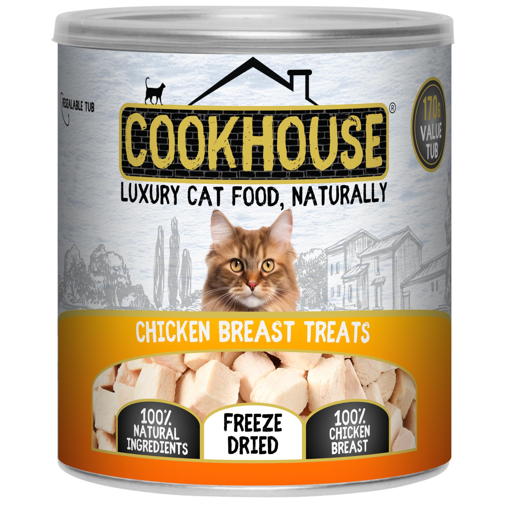 COOKHOUSE 100% Chicken Breast Freeze Dried Luxury Cat Treats - 170g Value Tub - 100% Natural - Grain Free - High Protein - Low Fat
