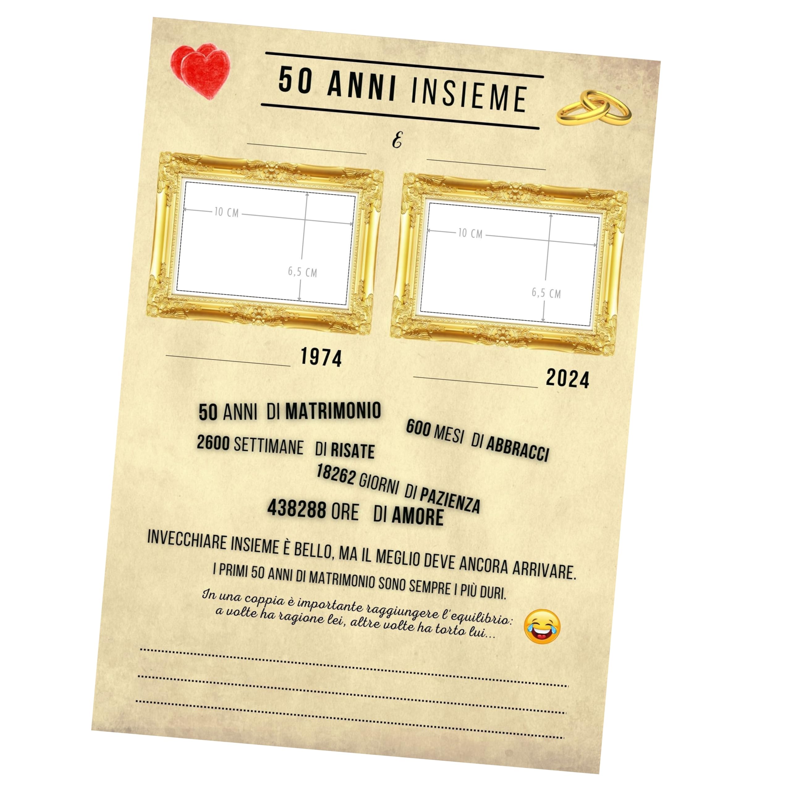 Biglietto Anniversario 50 Anni ICG: "Married In 1975" Con Cuori E Champagne, Formato A5 Con Busta
