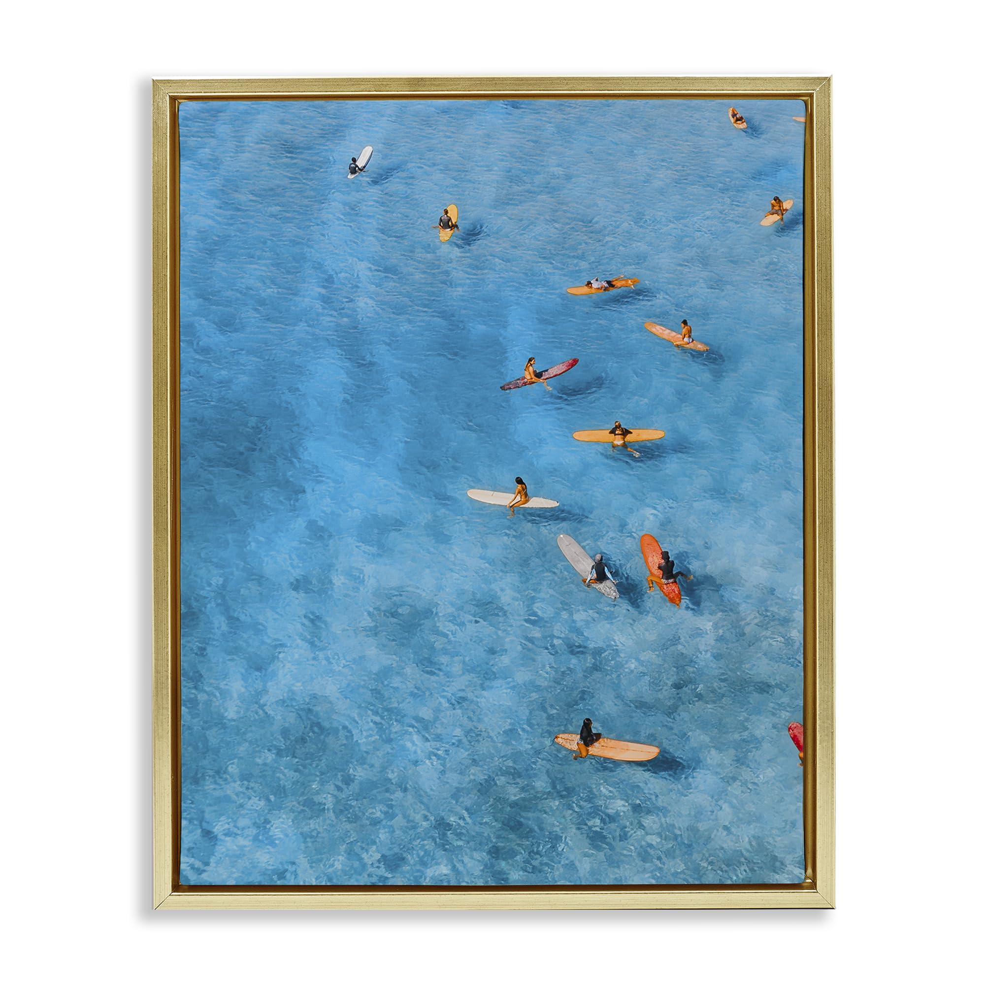 Stupell Industries 'Leisurely Surfers on Sea', Floating Frame Canvas Art, Gold, 25 x 31 Inches, Easy to Hang and Sturdy, Made in USA, by Jesse Keith