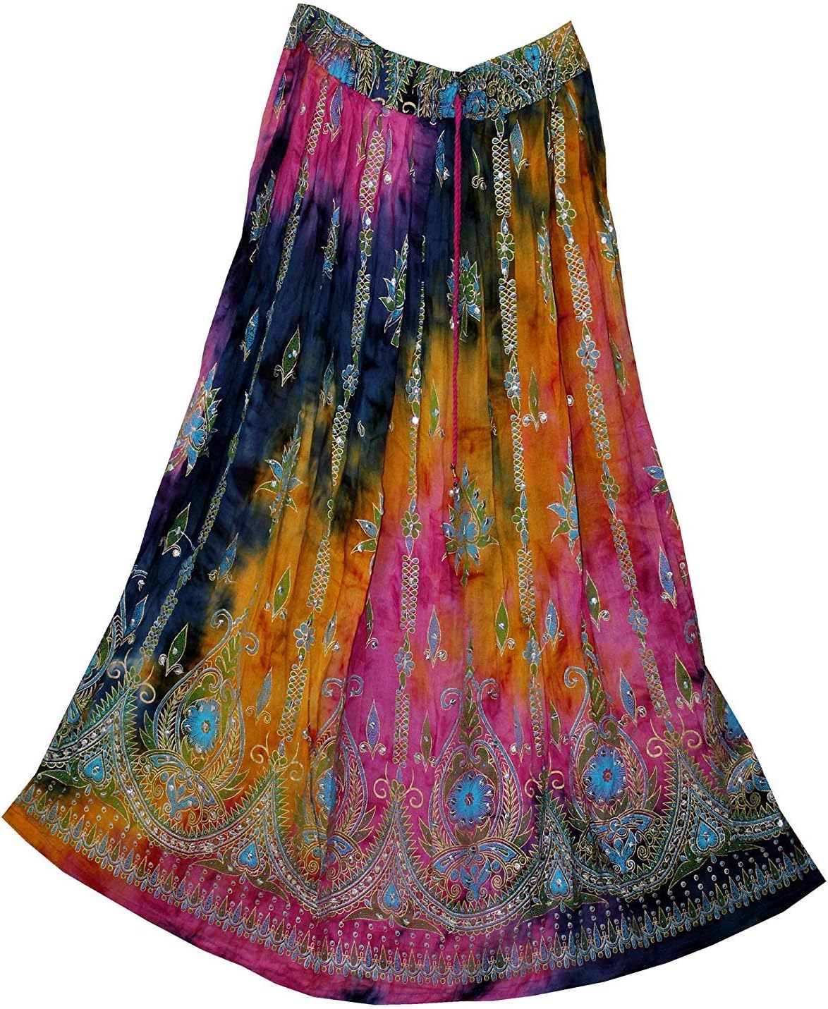 Women's Tie Dye Yoga Trend Sequined Crinkle Broomstick Gypsy Long Skirt