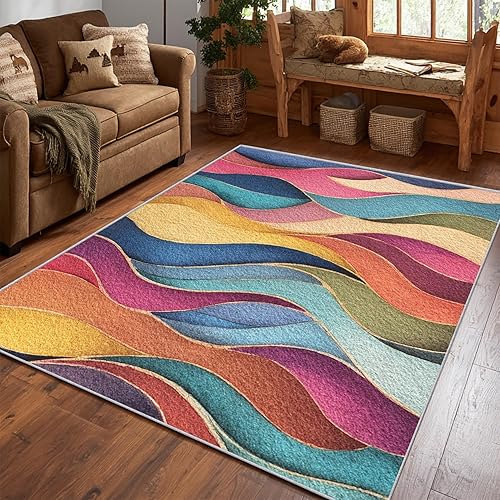 Miniatura 7 de Textured Throw Rug, 2x3 Doormat 3D Modern Abstract Retro 70s Pattern for Entryway, Bedroom, Kitchen, Textured Home Decor Accessories Indoor Door