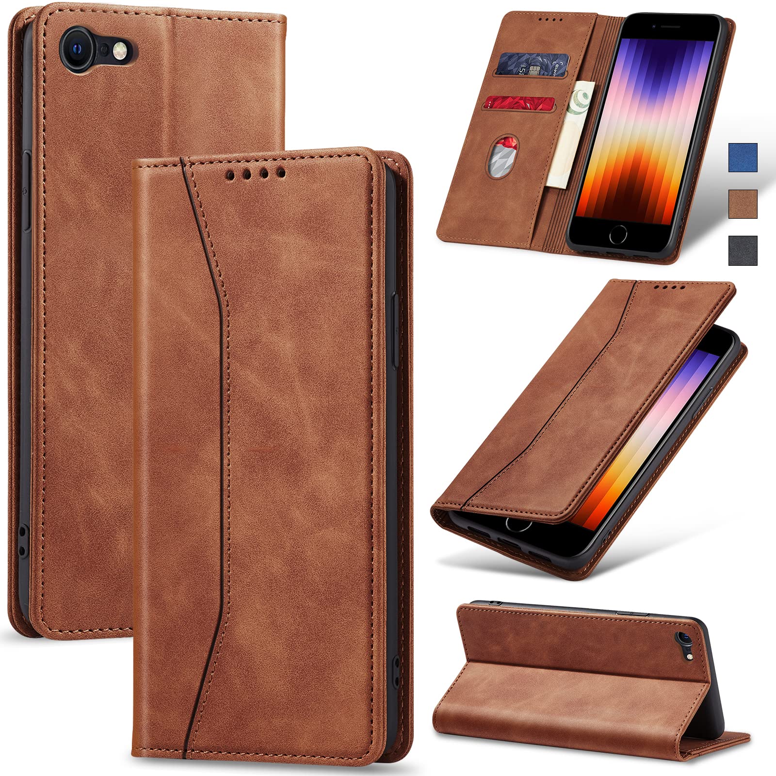 Custodia Portafoglio In Pelle PU Per IPhone SE 2020/8/7 - Con 2 Slot Per Carte, Chiusura Magnetica E Supporto, 4,7 Pollici