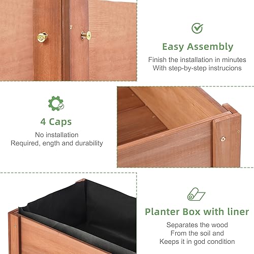 Miniatura 48 de Cama de jardín elevada de 31 x 16 x 31 pulgadas con patas, maceta de madera elevada para plantas al aire libre, flores, frutas, verduras y hierbas