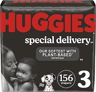 Hypoallergenic Baby Diapers Size 3 (16-28 lbs), Huggies Special Delivery, Fragrance Free, Safe for Sensitive Skin, 156 Ct