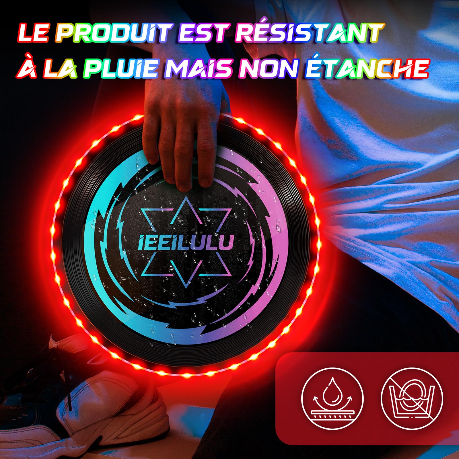 IEEILULU Disque Volant Lumineux, Ultimate Frisbee, Frisbee Lumineux avec 49 Lumières LED, Réutilisable, LED Disque Volant Compétition Funsport pour Adultes Enfants Plage Pelouse Extérieur