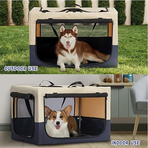 Miniatura 7 de PETSFIT Jaula portátil suave de 30 pulgadas para perros  Marco resistente en espiral patentado, perrera plegable para perros medianos, 3 puertas de