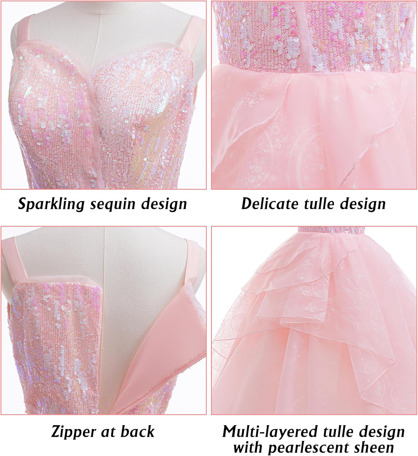 Women Pink Witch Costume for Adult Pink BubbleTulle Dress Good Witched Princess Dress with Wand and Crown