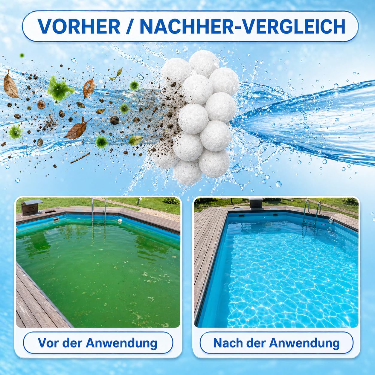 Bolas Filtro Piscina 1400 g,Bolas de Filtro de Piscina de 1400g para Sistemas de Filtro de Arena, Reemplaza 50kg Arena de Filtro, Limpiador de Piscinas Sistema de Filtro