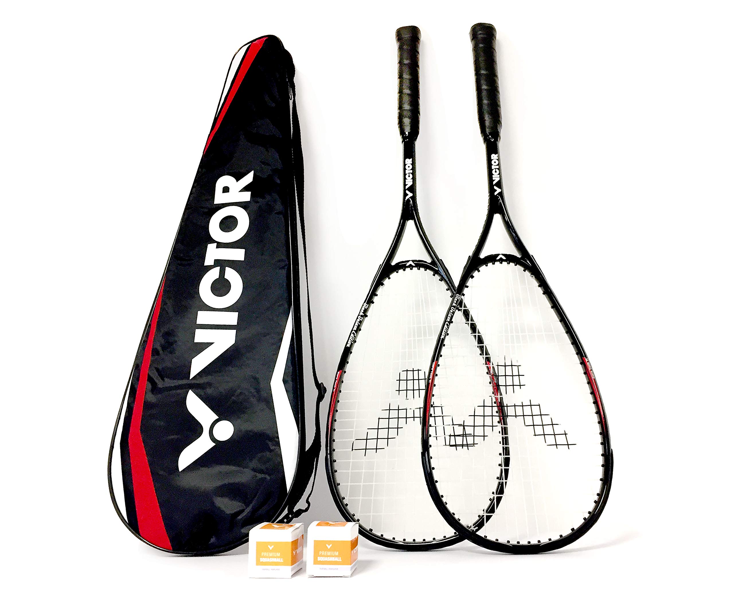 VICTOR Squashset: 2X VICTOR Squashschläger Magan Core Black Deluxe Edition + 2 Squashbälle + 1 Schlägertasche; erhältlich áuch als Einzelschläger