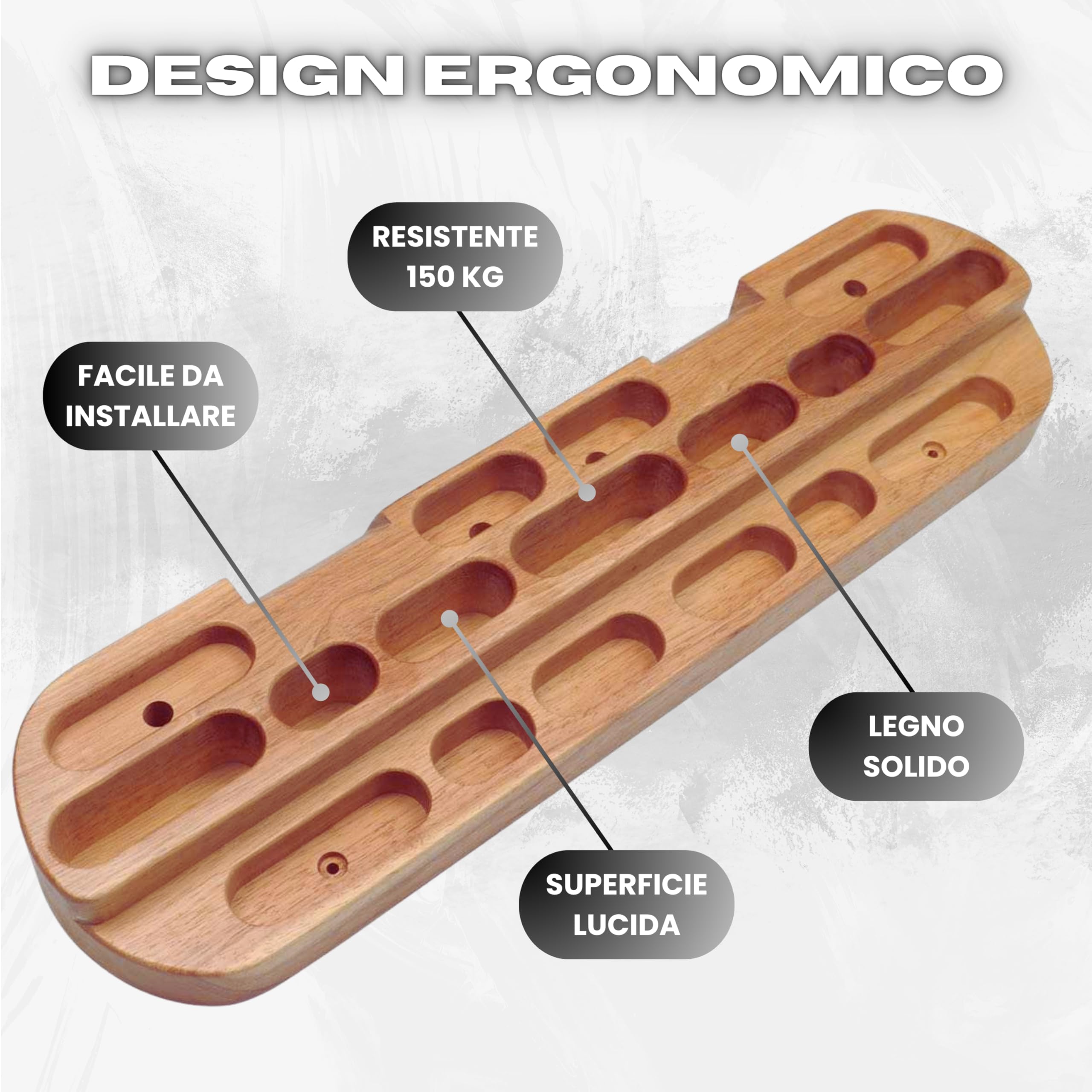 Hangboard Trave Arrampicata per Allenamento Arrampicata | Tavola in Legno Extra Large 60 cm, capacità 150 kg, con Prese Multiple Ideale per Casa, Palestra e Preparazione alla Scalata