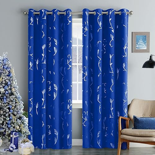 Miniatura 24 de BUHUA Cortinas opacas con estampado de flores, cortinas de ventana con aislamiento térmico, patrón de vid elegante en plata para habitación de bebé,