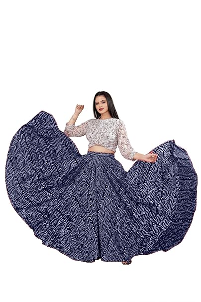 JYESHTA Women’s American Crepe Flared A Line Stitched Long Skirt with 12 Mtr Flare 40 in Height | Skirts for Women Long Length – Blue Printed