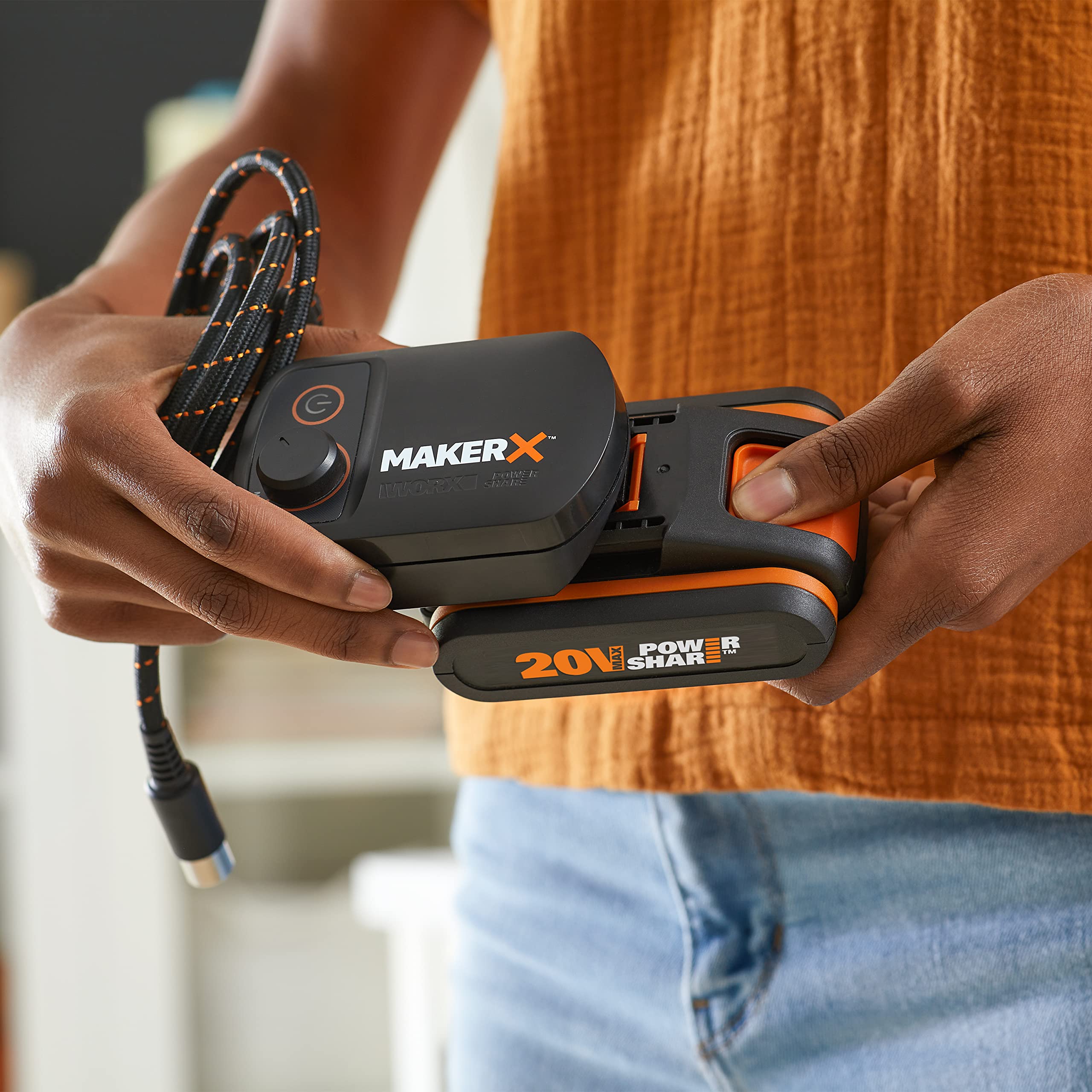 WORX18V (20V MAX) MakerX Adattatore WA7160, PowerShare, controllo della velocità variabile, cavo flessibile da 1,3 m, alimenta tutti gli utensili MakerX.
