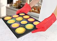 Vista 6 de New Star Foodservice 32376 - Manoplas de horno de silicona de grado comercial, color rojo, juego de 2