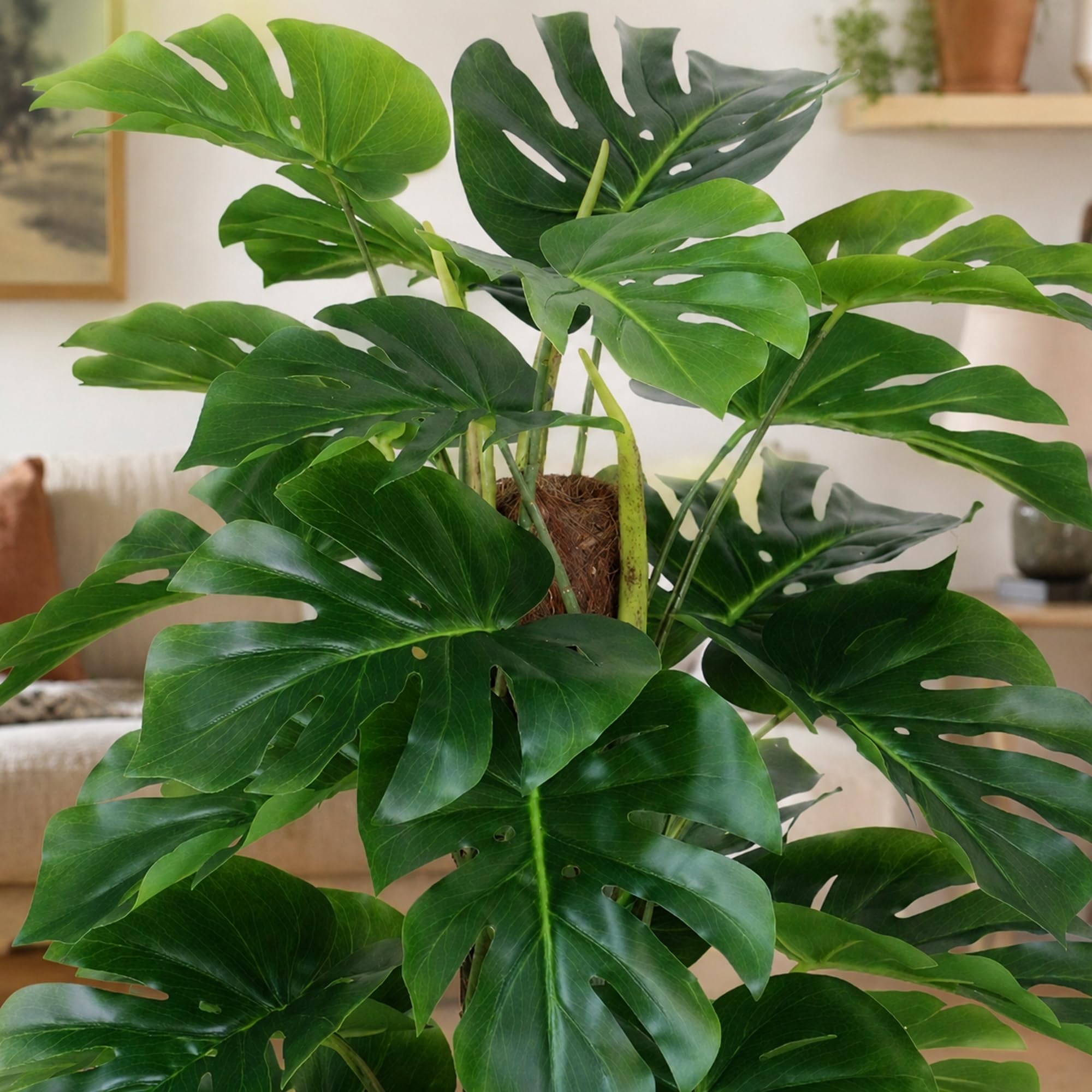 Seidenblumen Roß Splitphilo am Kokosstamm LA 115cm, künstlicher Baum Kunstbaum Kunstpflanze künstliche Pflanzen, Dekobaum Home Deco Deko Kunstblumen, Fake Plants Dekoration wie echt