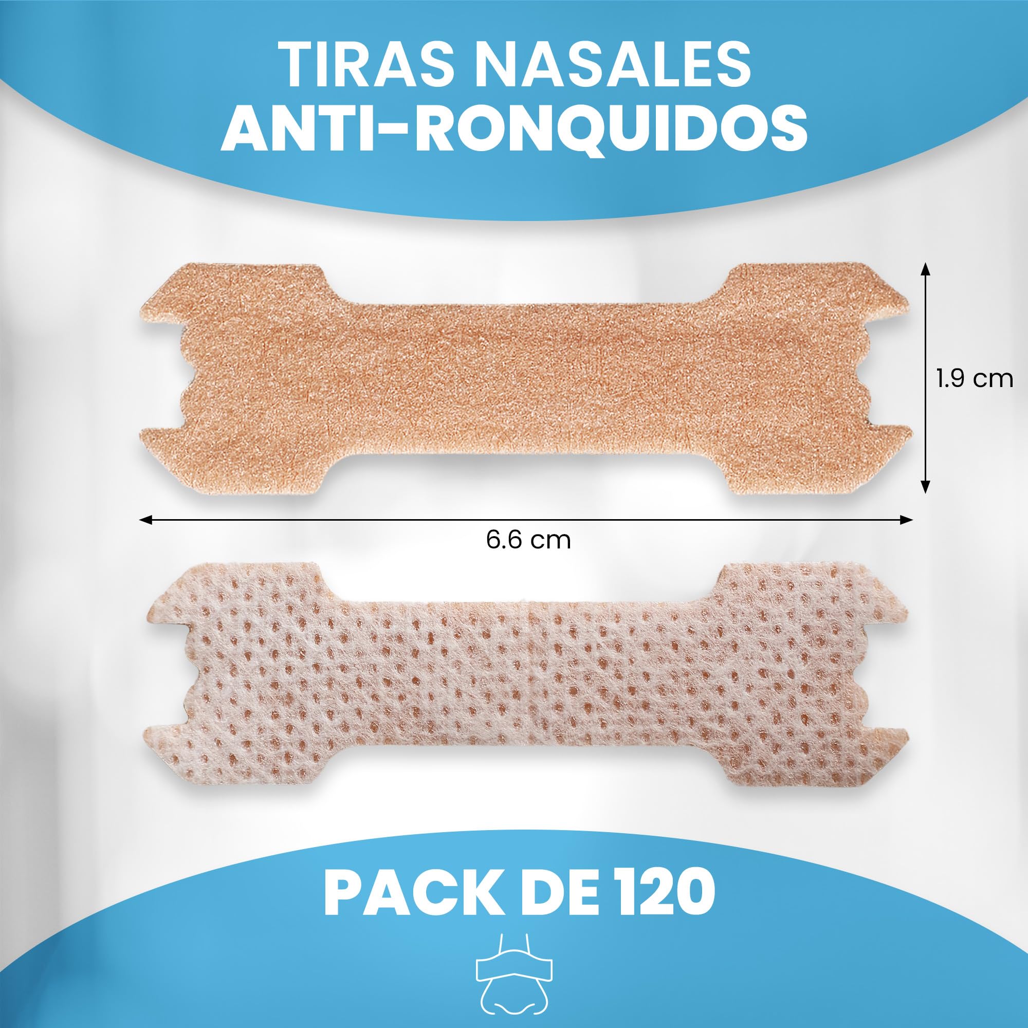 120 Tiras Nasales Antironquidos Extra Fuertes 19x66mm, Adhesivas para Mejorar la Respiración y Reducir Ronquidos, Pack de 120 Unidades