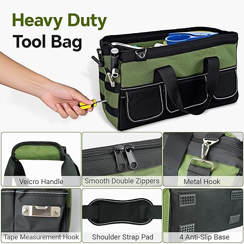 Miniatura 3 de Bolsa de herramientas de 16 pulgadas con 25 bolsillos, caja de herramientas portátil de electricista, bolsa organizadora de herramientas con mango