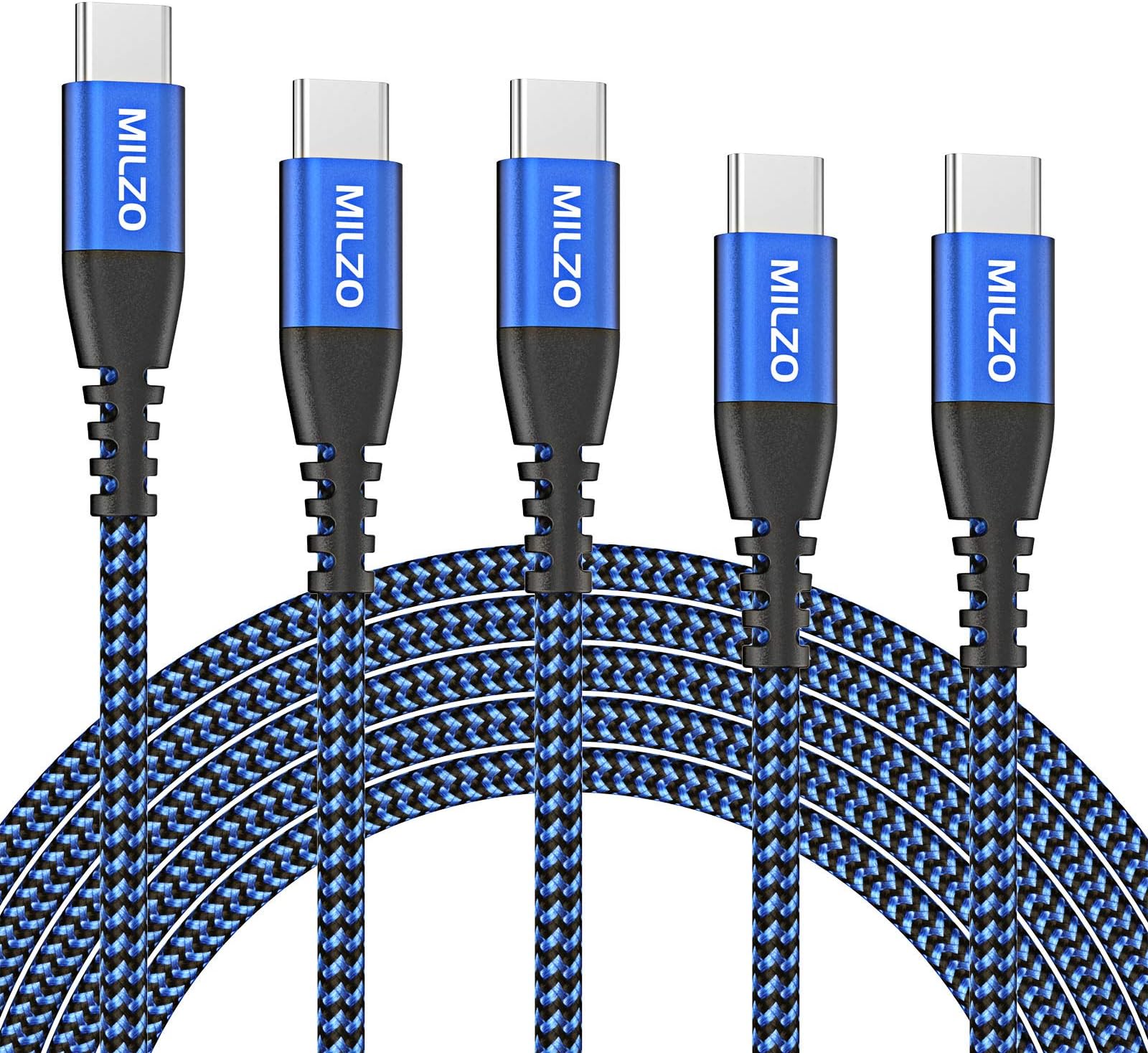 USB C Cable, Milzo 5 Pack(10/6/6/3/3FT) USB A to USB C 3A Fast Charging Nylon Braided Type C Cable Compatible with Samsung Galaxy S20 S10 S9 S8 Plus Note 20 10 9 8s A9 LG Moto and Other USB C Charger