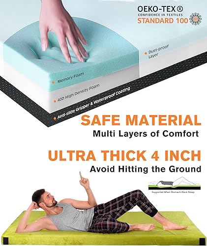 Miniatura 2 de Gaialoop - Colchón extra grueso de 4 pulgadas de espuma viscoelástica para acampar cochecunatienda 3 pulgadas, tapete portátil enrollable para