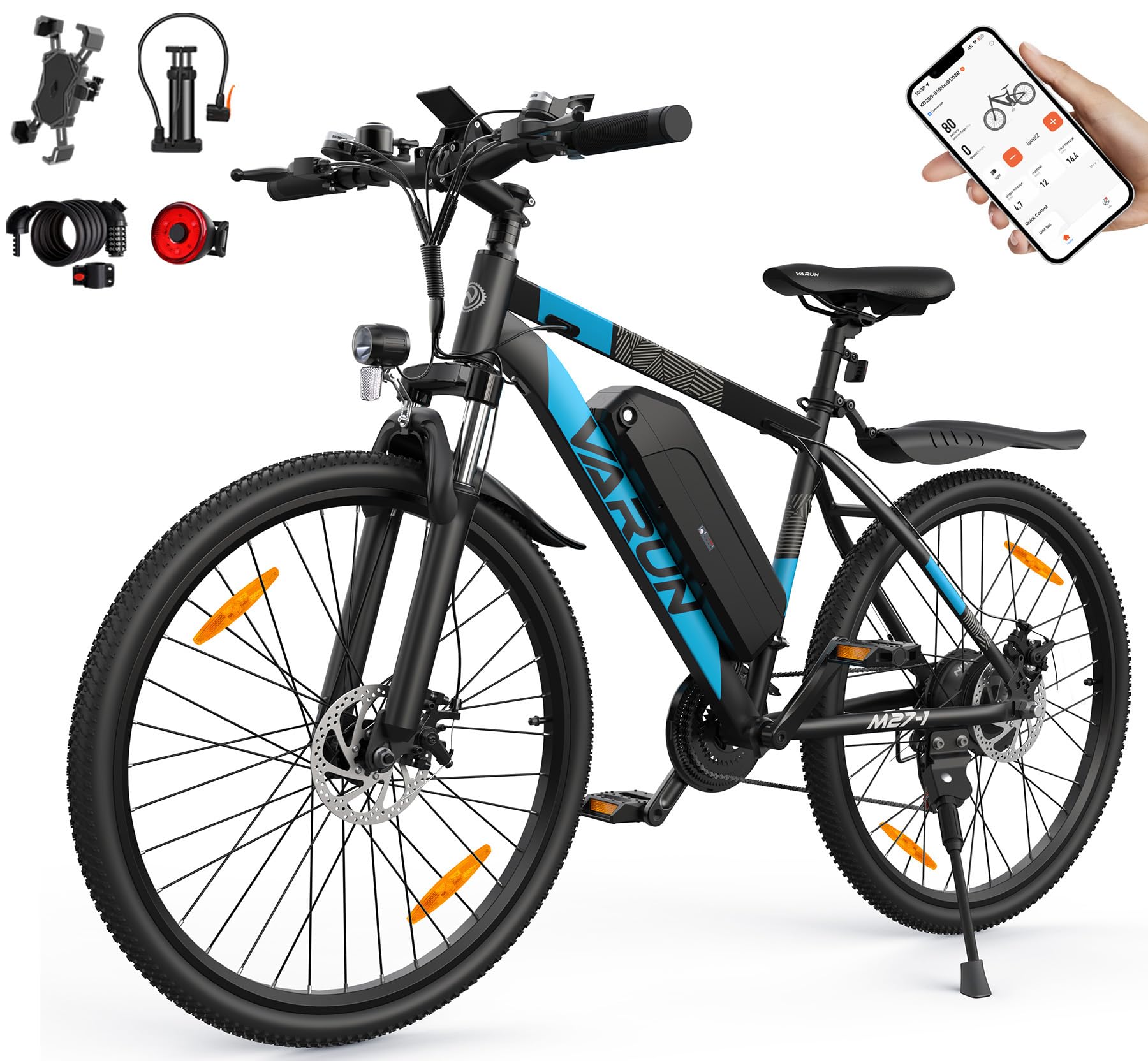 VARUN Bici Elettrica, 27.5'' Bicicletta Elettrica Uomo Donna con Batteria Rimovibile da 48V 624Wh, Autonomia di 120Km, 21 Velocità Mountain Bike Elettrica con APP, Ebike per Adulti