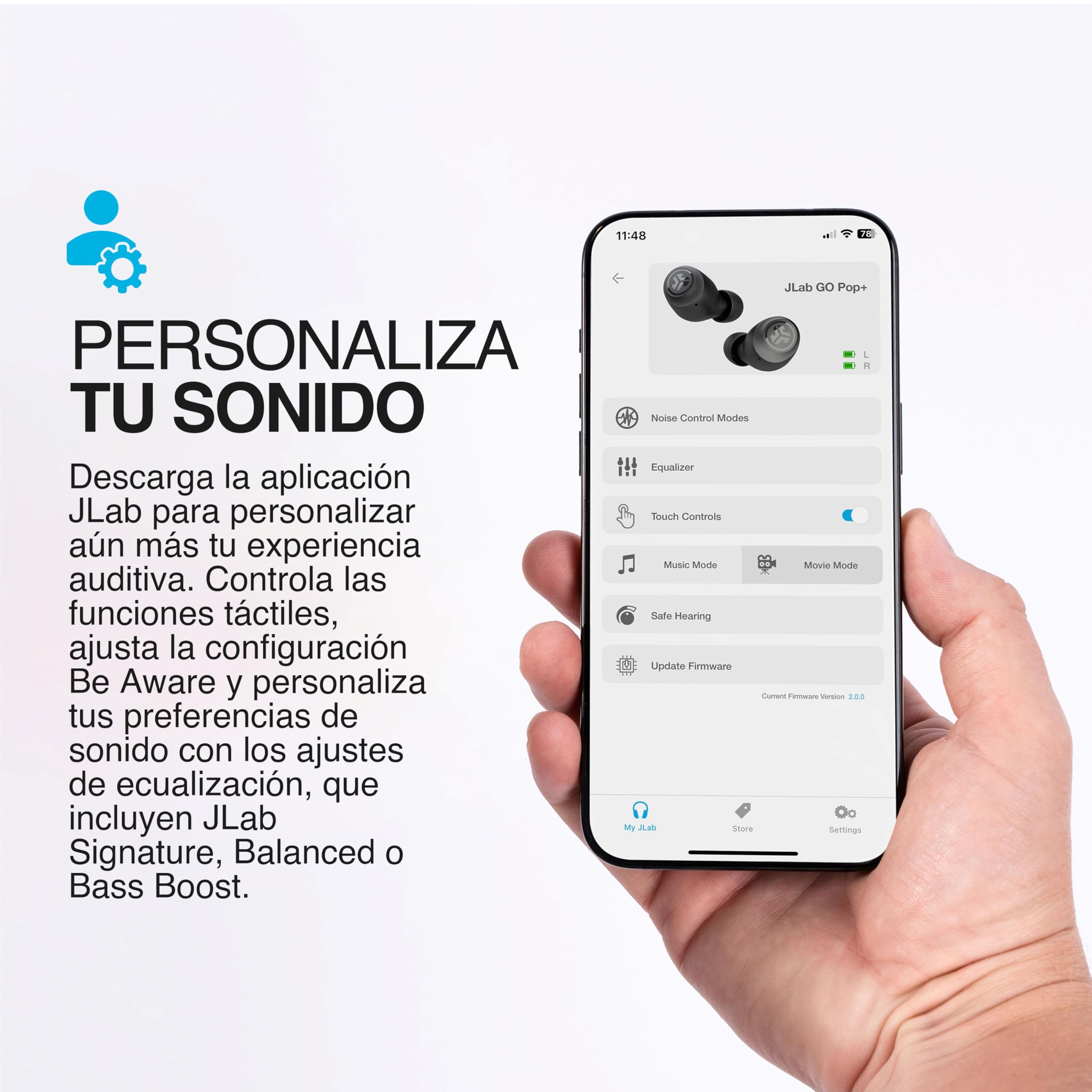 JLab Go Air Pop+ Auriculares Inalambricos Bluetooth, Wireless Earbuds 35+ Horas Rendimiento con Caja de Carga - Audifonos Bluetooth Inalambricos con Micrófono, Dual Connect, App, Negro Medianoche — view 3