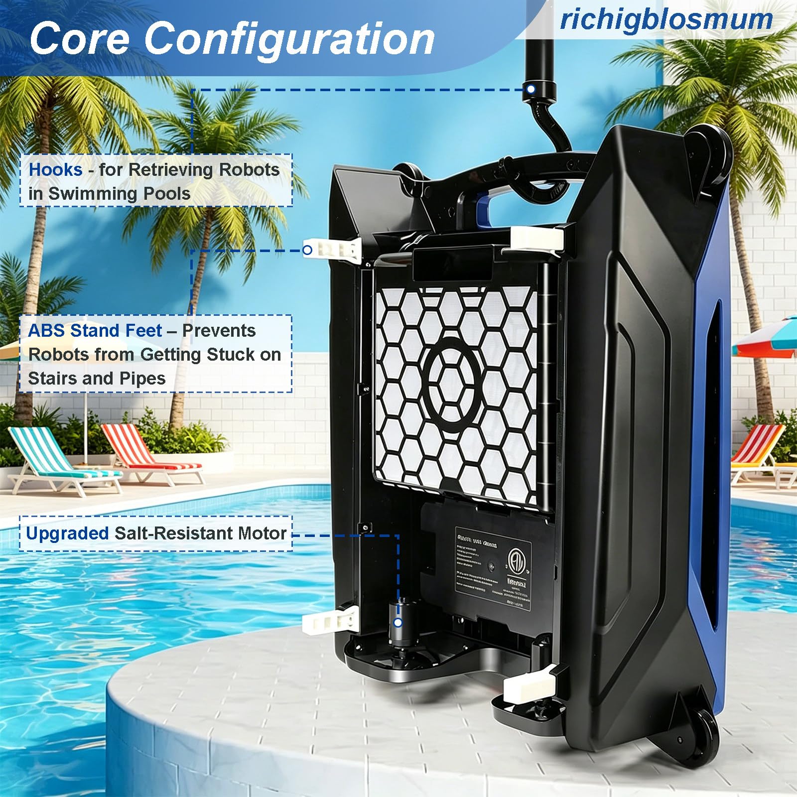 Robot Piscina Solare Senza Fili – Controllato App, Funziona Giorno e Notte, Cestino 4,1L, Evitamento Automatico e Piedini Morbidi – per Tutte Le Piscine Interrate e Fuori Terra Black