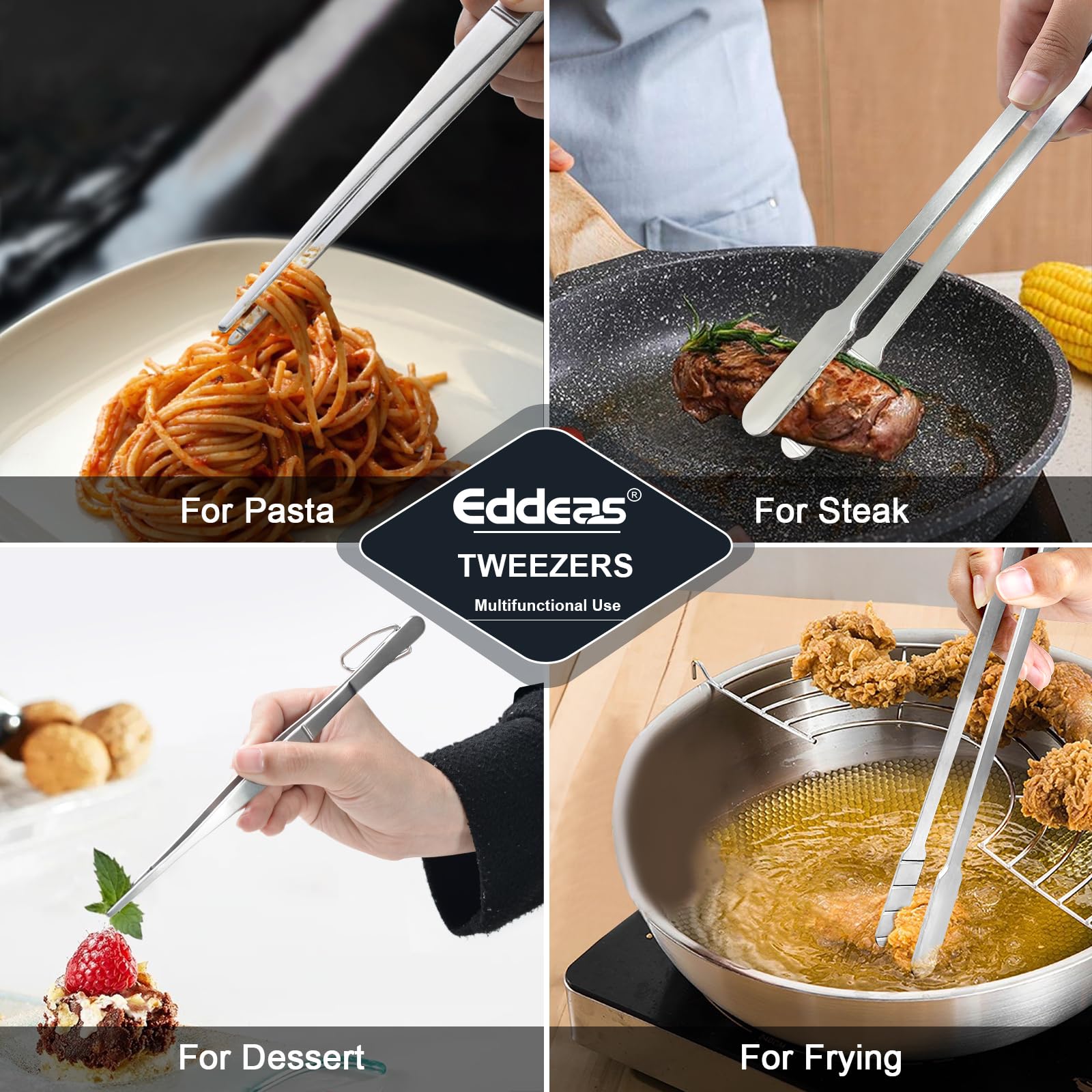 Eddeas Pinzas de cocina de 16 pulgadas de largo, paquete de 2 pinzas grandes para cocinar, pinzas de acero inoxidable resistentes al calor hasta 315.6 °C, aptas para lavavajillas