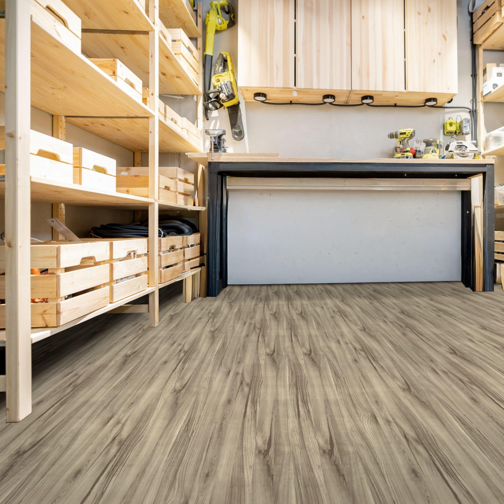 Suelo de PVC por metros, suelo de vinilo, 140 cm de ancho, aspecto de madera, gris, 550 x 140 cm