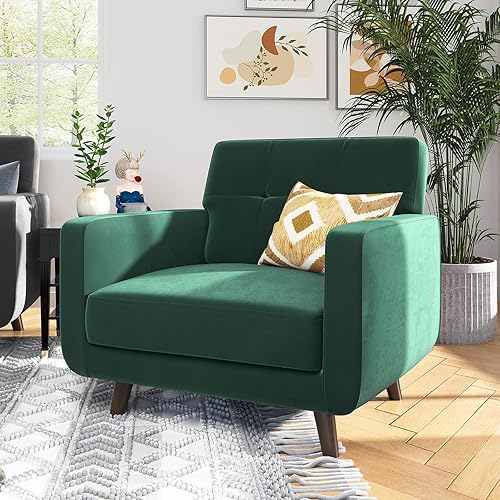 HONBAY Sillón de terciopelo con respaldo copetudo moderno sillón individual para sala de estar verde esmeralda