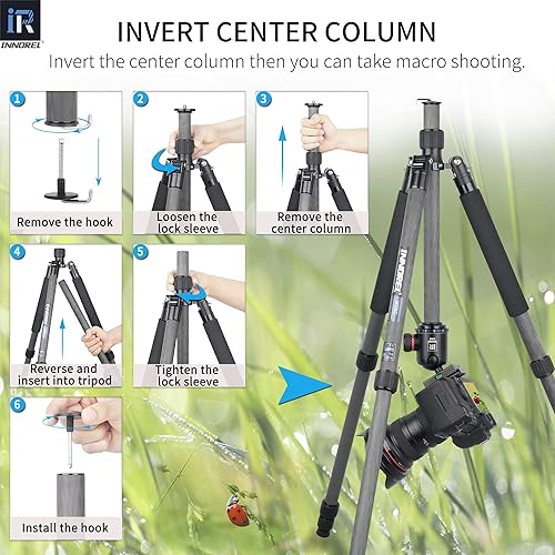 Vista 7 de Trípode de fibra de carbono INNOREL NT75C, trípode portátil profesional, monopie para cámara digital DSLR, soporte de soporte resistente, tubo