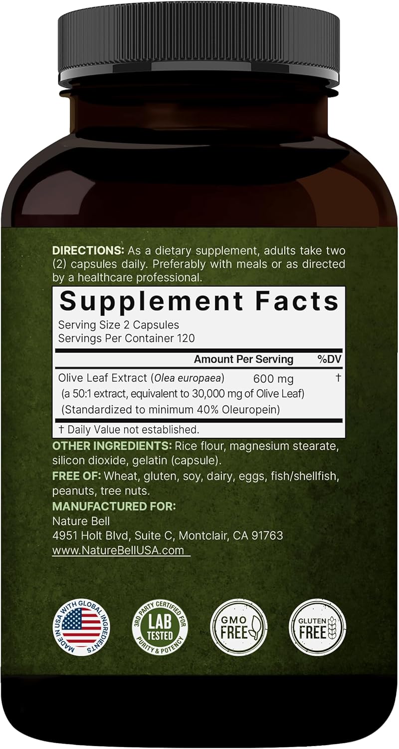 NatureBell Olive Leaf Extract - 240 Capsules - High Strength 50:1 Concentrated Extract with Oleuropein - Immune, Heart & Circulation Support* - Image 7