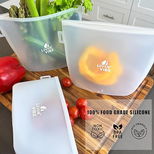 Miniatura 4 de Bolsas reutilizables de silicona para almacenamiento de alimentos, juego de 4 multicolor (17 onzas, 33.8 fl oz34 onzas, 50.7 fl oz51 onzas, 67.6 fl