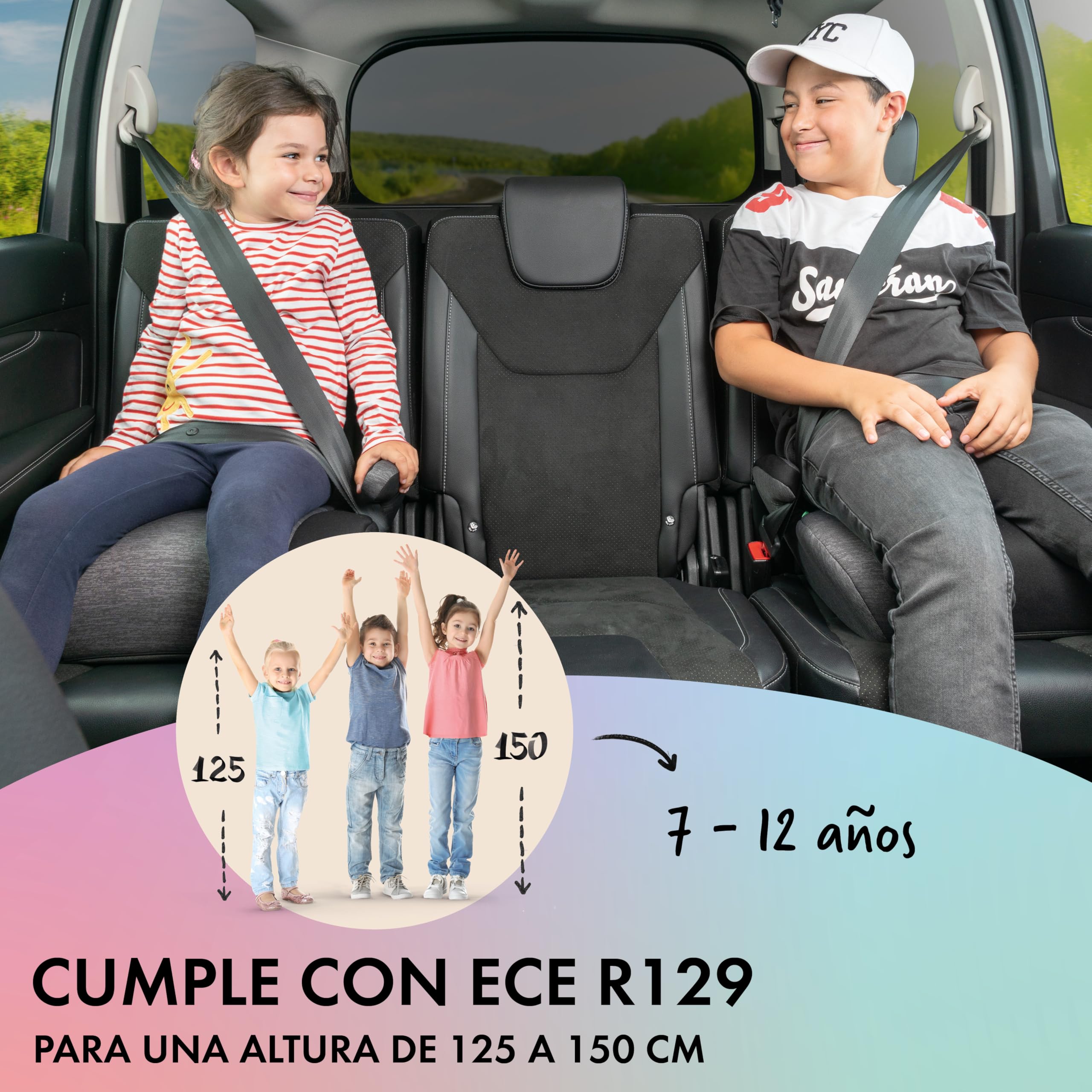 WALSER asiento elevador infantil coche ISOFIX, asiento infantil coche 125-150 cm, plaza elevador niños auto Raffi última norma 2024 ECE R 129 gris/negro