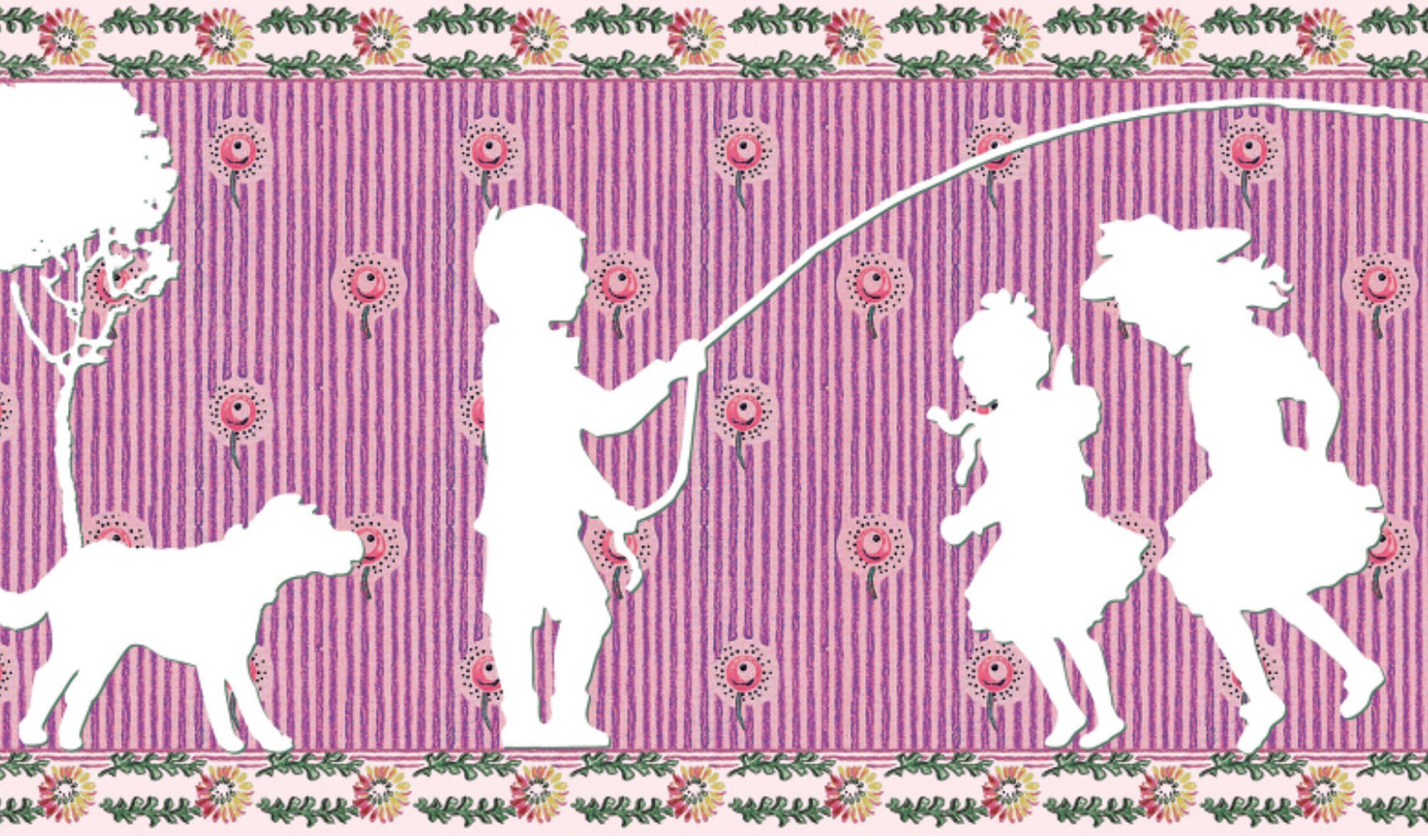 3er Set GMM Mädchen Bordüre, Tapetenborte - klassische Kinderzimmer Tapeten Borte mit Scherenschnitten in rosa, 3x5m, ideal zum Einzug, Umzug, Renovierung um Zimmer, Küche, Gänge, WC aufzupeppen