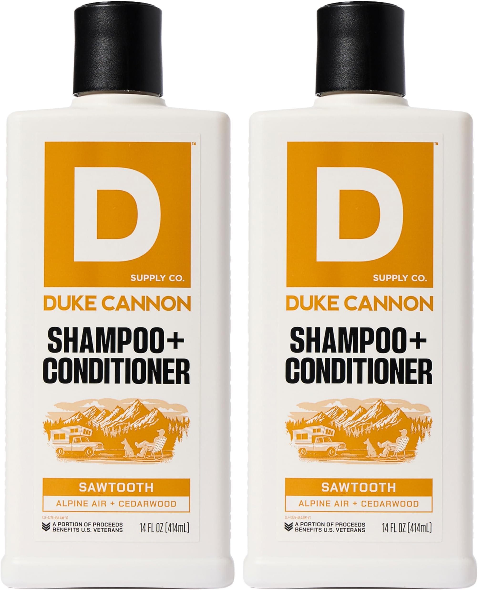 Duke Cannon Supply Co. 2-in-1 Hair Wash - Masculine Scent - Gentle Cleansing Hair Wash For Men - Stimulating Hair Shampoo & Conditioner - Strengthens Hair - Sawtooth - 2 Pack (14 oz)